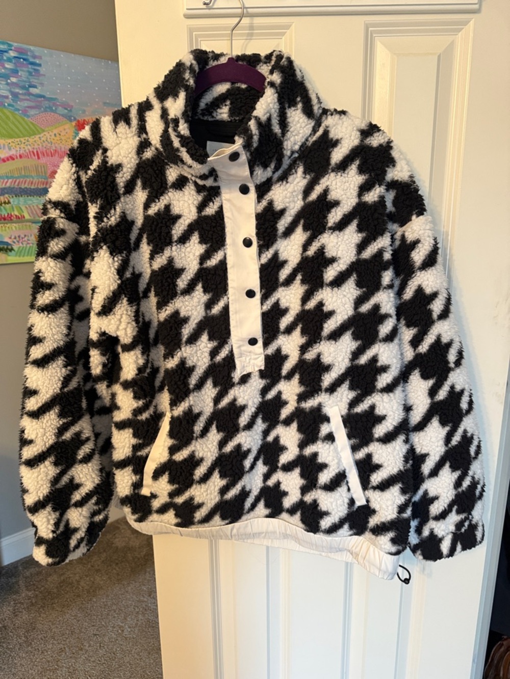 Lou & Grey Houndstooth Fleece Pullover- Large